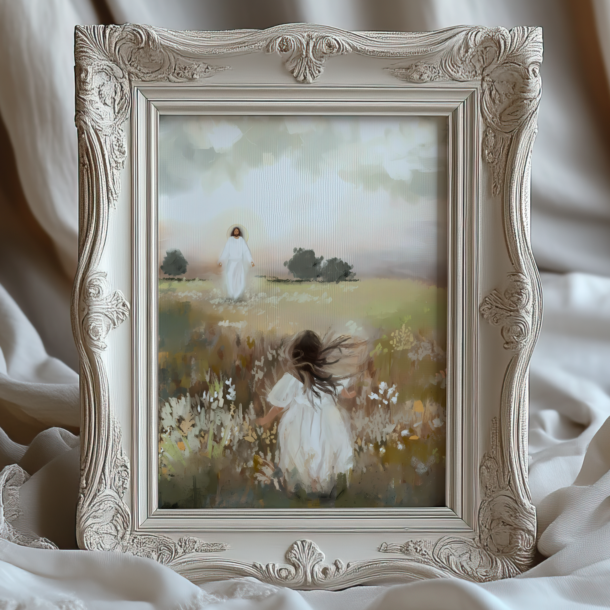 Jesus Christ Portrait Painting | Christian LDS Wall Art | Vintage Bible Verse Prints | Cottagecore Church Decor | Steps of Faith Girl Art