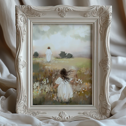 Jesus Christ Portrait Painting | Christian LDS Wall Art | Vintage Bible Verse Prints | Cottagecore Church Decor | Steps of Faith Girl Art