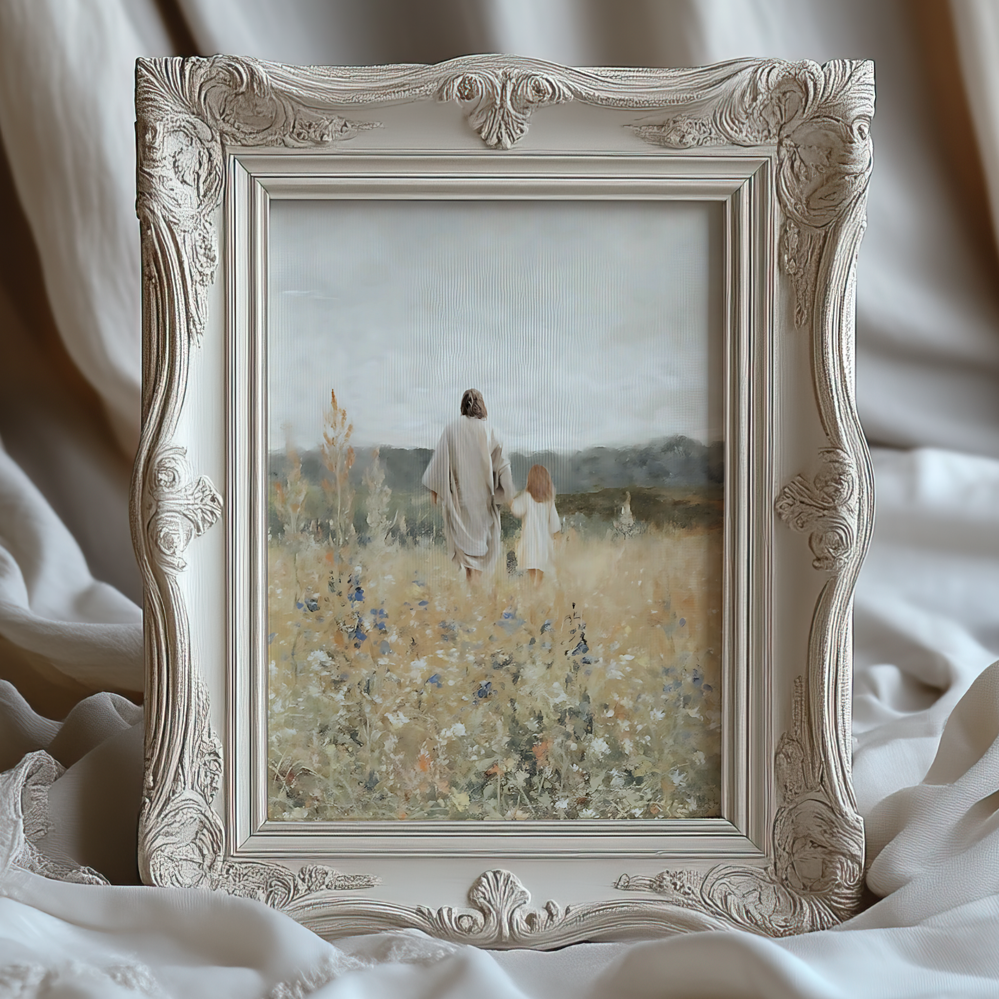 Jesus Christ Portrait Painting | Christian LDS Wall Art | Vintage Bible Verse Prints | Cottagecore Church Decor | Steps of Faith Girl Art