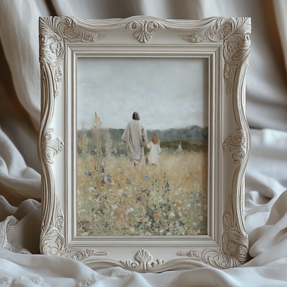 Jesus Christ Portrait Painting | Christian LDS Wall Art | Vintage Bible Verse Prints | Cottagecore Church Decor | Steps of Faith Girl Art