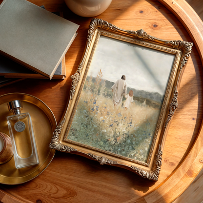 Jesus Christ Portrait Painting | Christian LDS Wall Art | Vintage Bible Verse Prints | Cottagecore Church Decor | Steps of Faith Girl Art