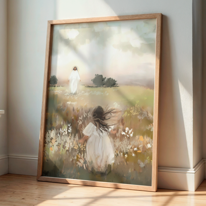 Jesus Christ Portrait Painting | Christian LDS Wall Art | Vintage Bible Verse Prints | Cottagecore Church Decor | Steps of Faith Girl Art
