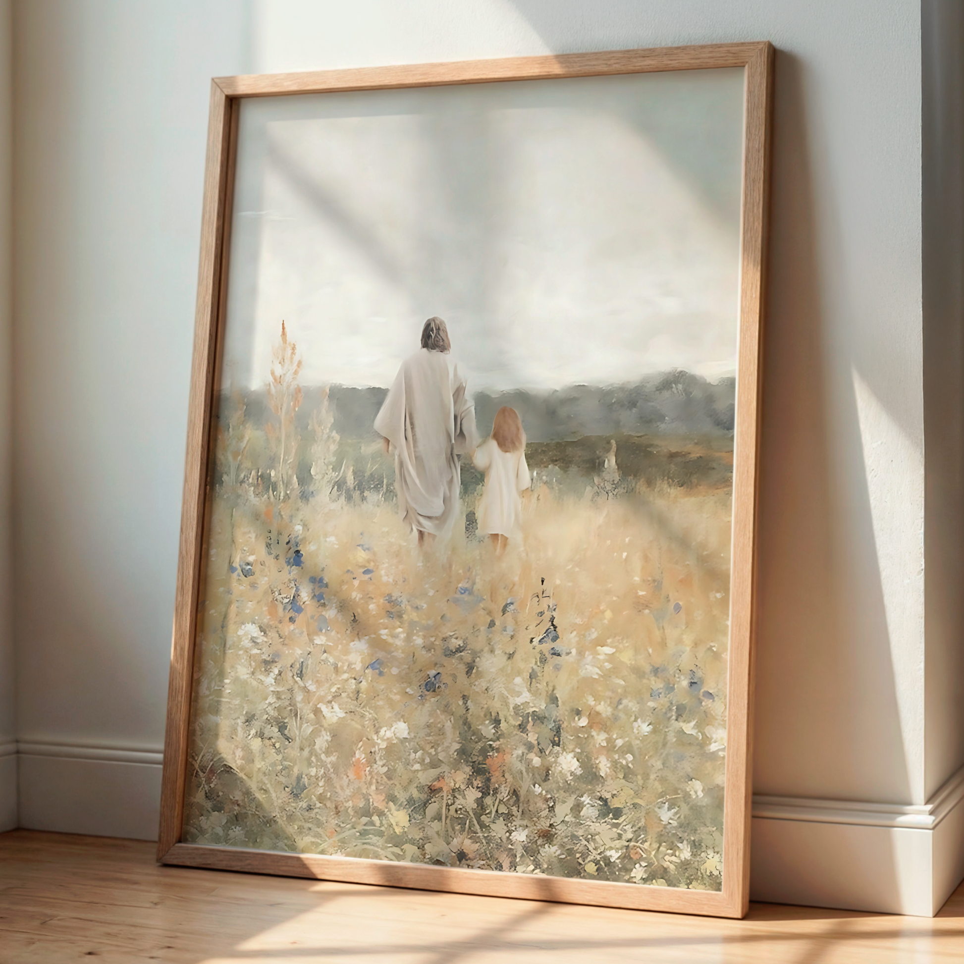 Jesus Christ Portrait Painting | Christian LDS Wall Art | Vintage Bible Verse Prints | Cottagecore Church Decor | Steps of Faith Girl Art