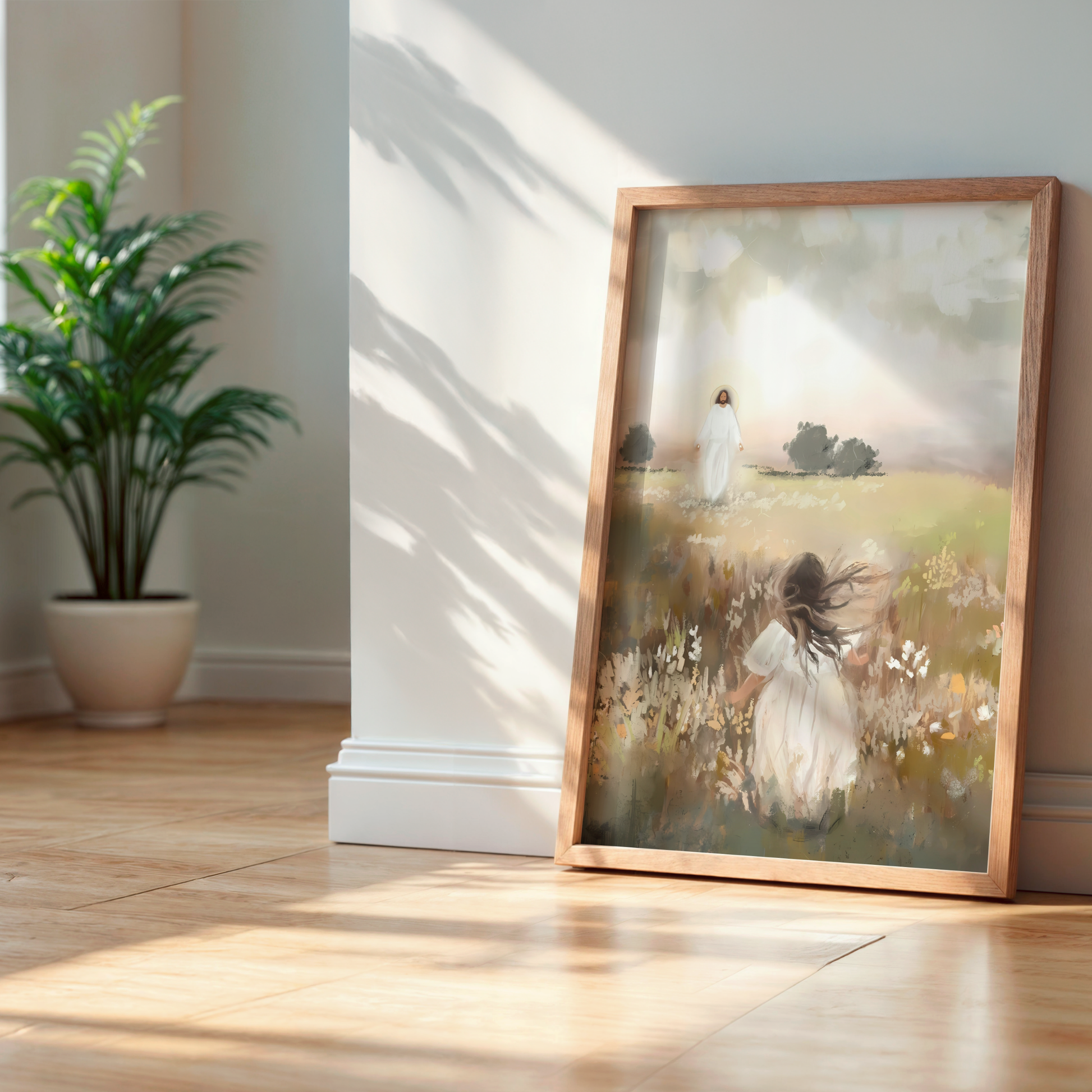 Jesus Christ Portrait Painting | Christian LDS Wall Art | Vintage Bible Verse Prints | Cottagecore Church Decor | Steps of Faith Girl Art