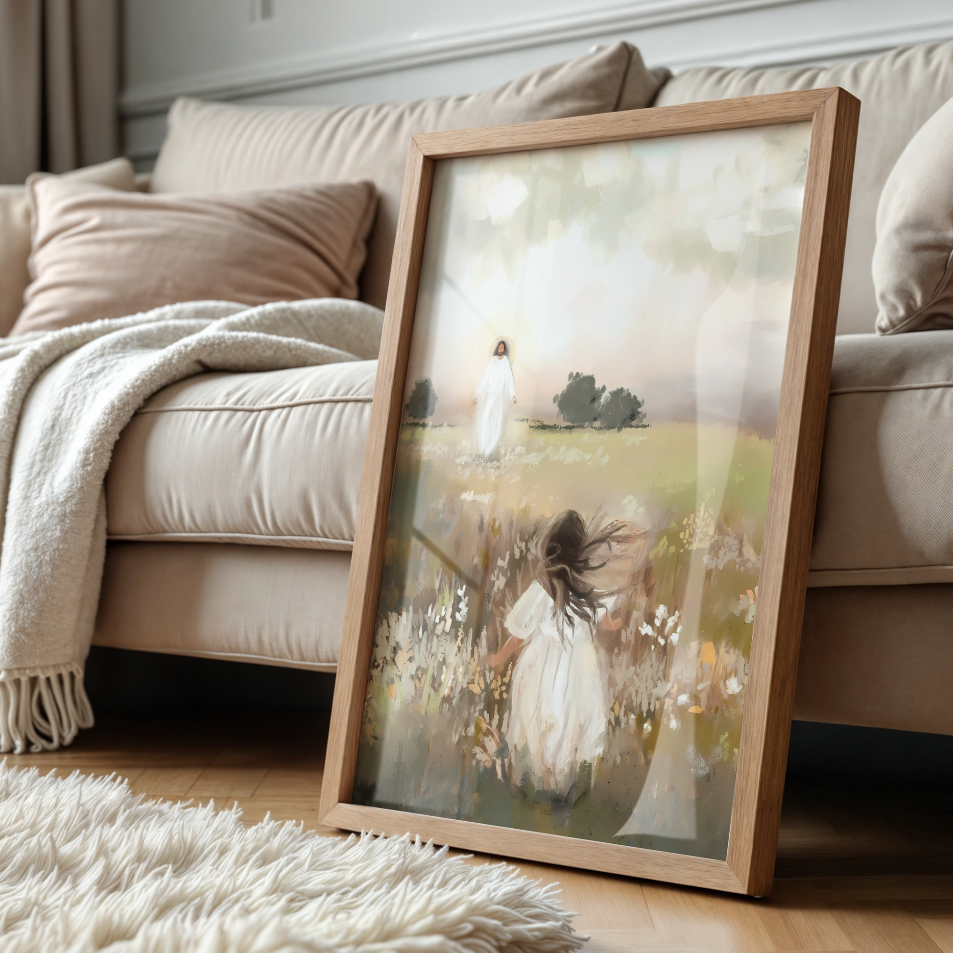 Jesus Christ Portrait Painting | Christian LDS Wall Art | Vintage Bible Verse Prints | Cottagecore Church Decor | Steps of Faith Girl Art