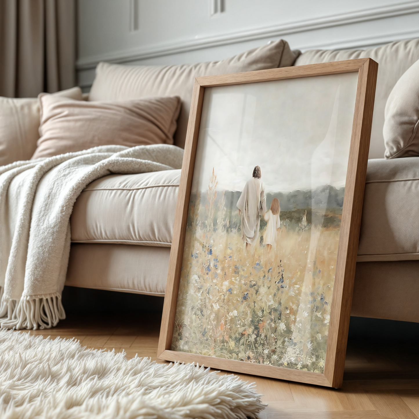 Jesus Christ Portrait Painting | Christian LDS Wall Art | Vintage Bible Verse Prints | Cottagecore Church Decor | Steps of Faith Girl Art