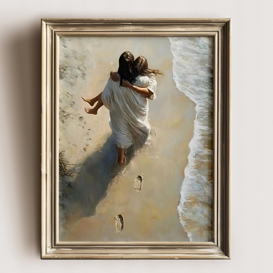 Jesus Christ Portrait Painting | Christian LDS Wall Art | Vintage Bible Verse Prints | Walks on Water Church Decor | Steps of Faith Girl Art