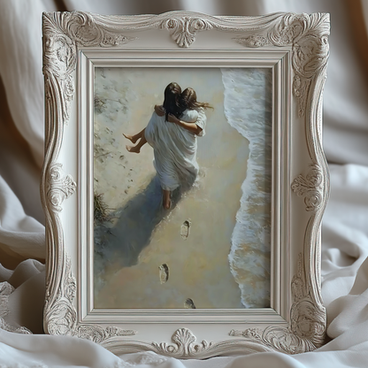 Jesus Christ Portrait Painting | Christian LDS Wall Art | Vintage Bible Verse Prints | Walks on Water Church Decor | Steps of Faith Girl Art