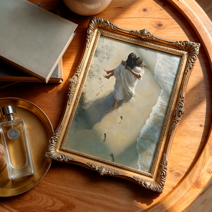 Jesus Christ Portrait Painting | Christian LDS Wall Art | Vintage Bible Verse Prints | Walks on Water Church Decor | Steps of Faith Girl Art