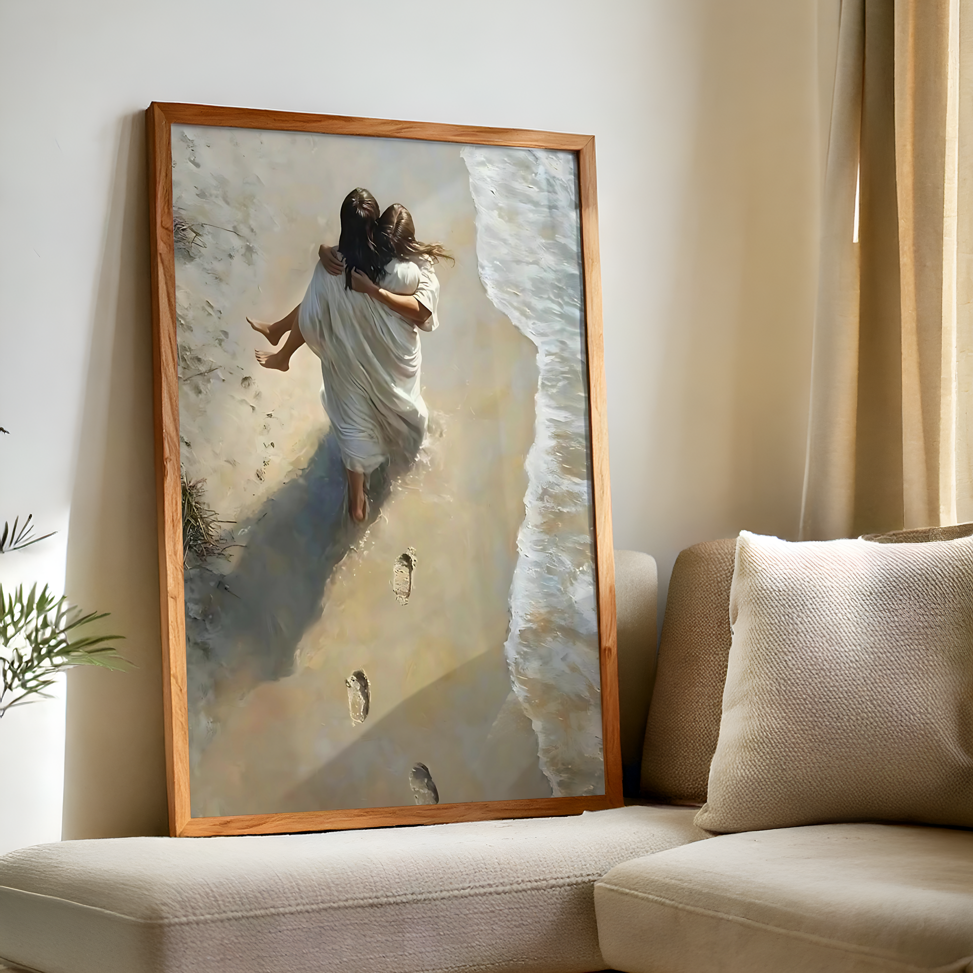 Jesus Christ Portrait Painting | Christian LDS Wall Art | Vintage Bible Verse Prints | Walks on Water Church Decor | Steps of Faith Girl Art