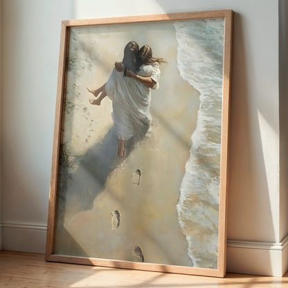 Jesus Christ Portrait Painting | Christian LDS Wall Art | Vintage Bible Verse Prints | Walks on Water Church Decor | Steps of Faith Girl Art