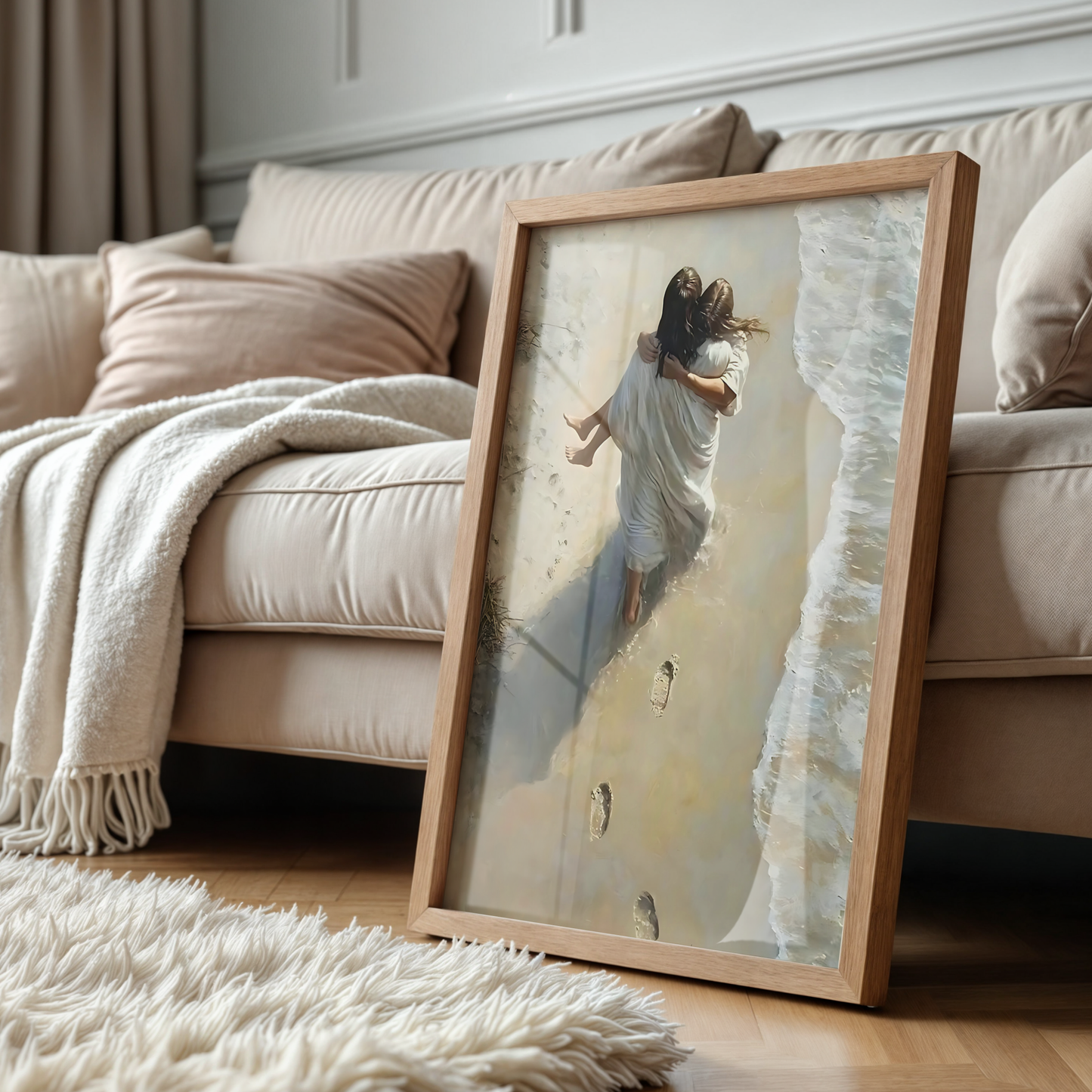 Jesus Christ Portrait Painting | Christian LDS Wall Art | Vintage Bible Verse Prints | Walks on Water Church Decor | Steps of Faith Girl Art