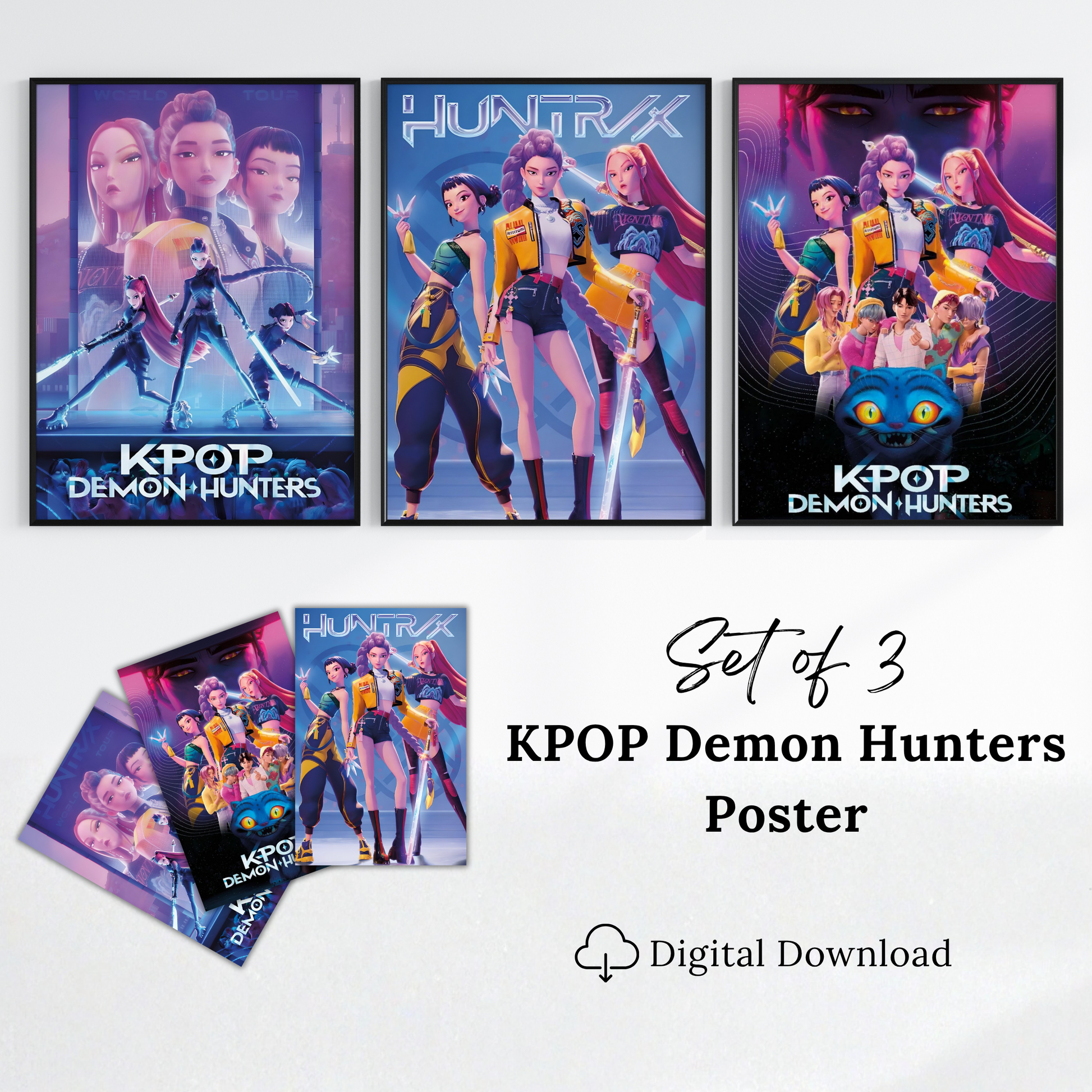 KPOP Demon Hunters Set of 3 Poster | Huntrix Rumi, Mira, Zoey Fandom Art Prints | Saja Boys Wall Art for Teen Girl Bedroom Decor
