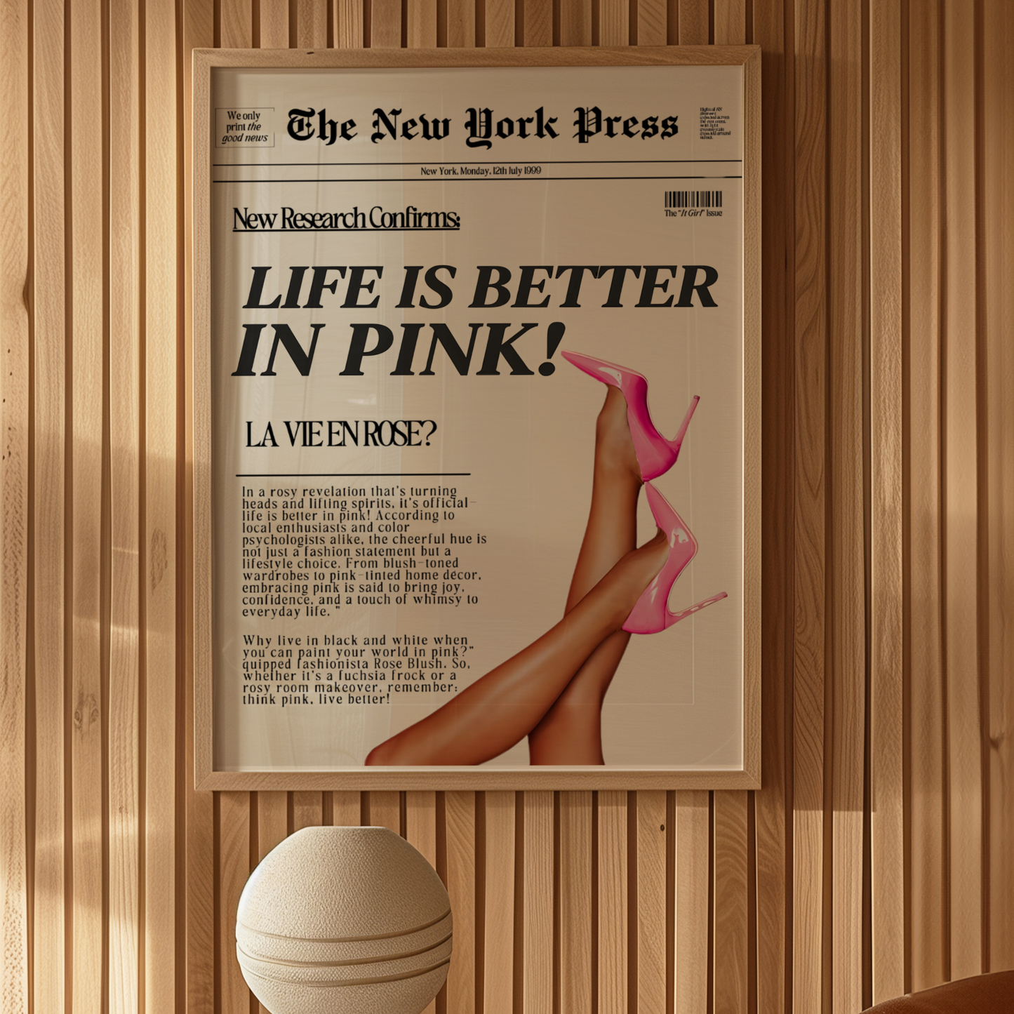 Life is Better in Pink High Heels Poster Prints | Girly Retro Newspaper Wall Art
