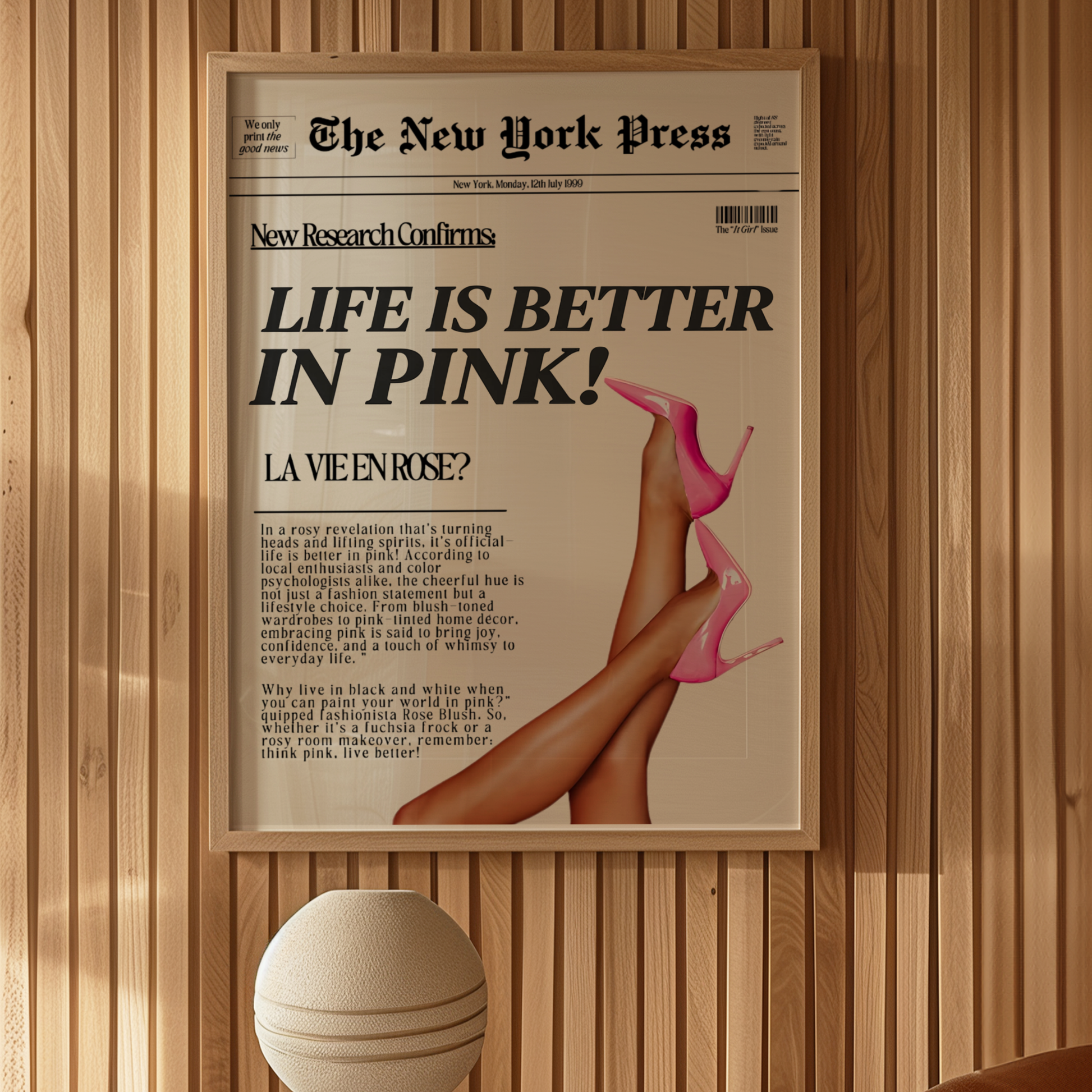 Life is Better in Pink High Heels Poster Prints | Girly Retro Newspaper Wall Art