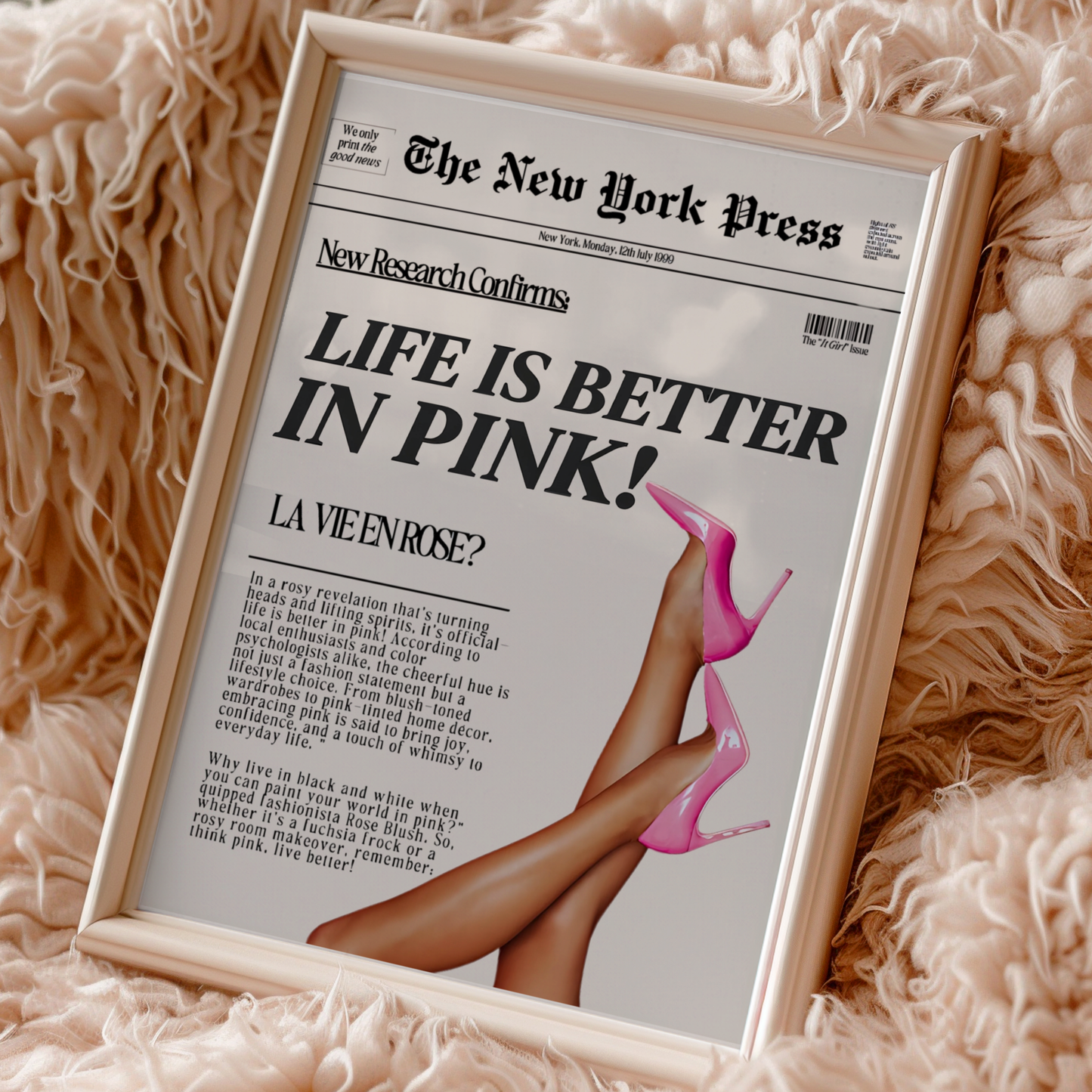 Life is Better in Pink High Heels Poster Prints | Girly Retro Newspaper Wall Art