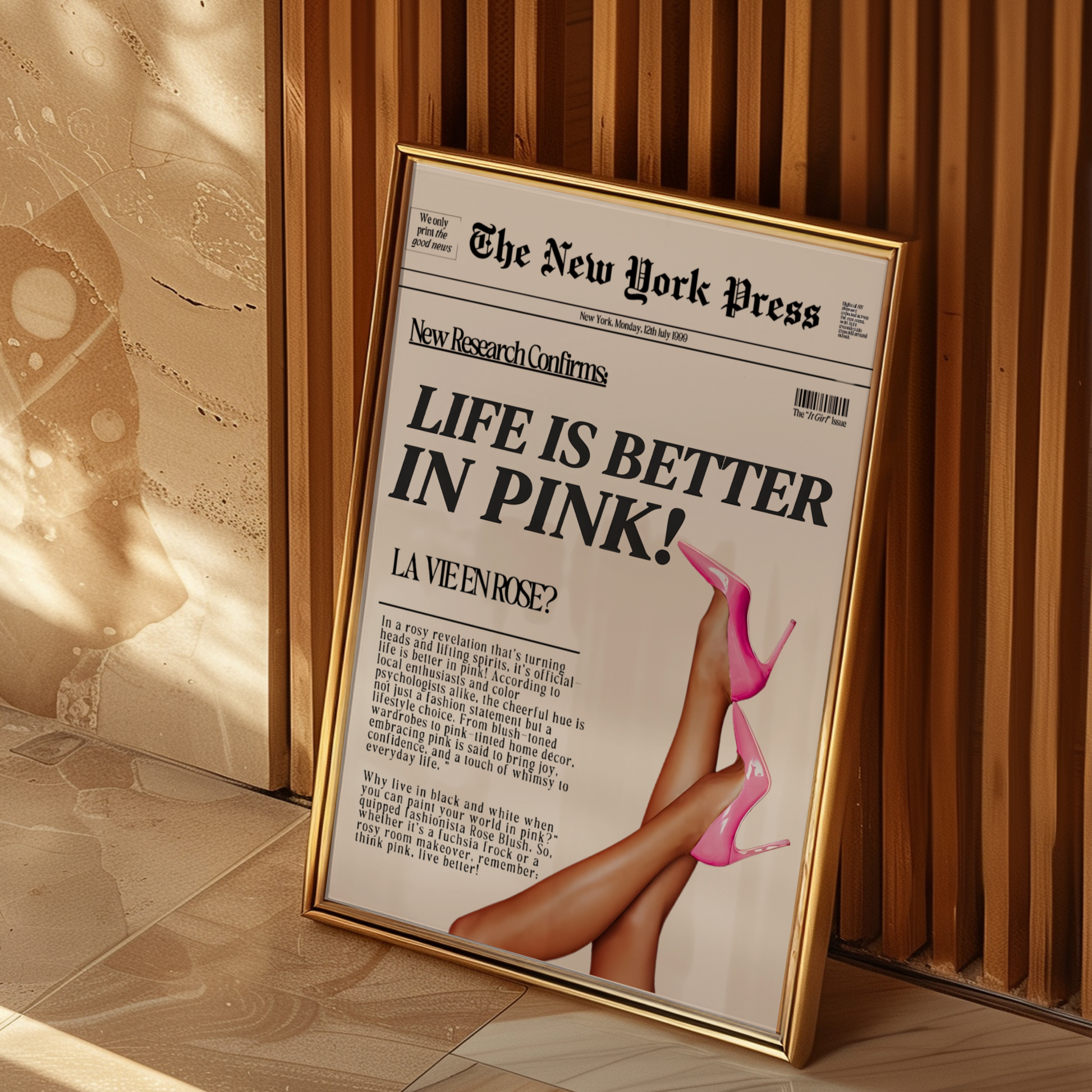 Life is Better in Pink High Heels Poster Prints | Girly Retro Newspaper Wall Art