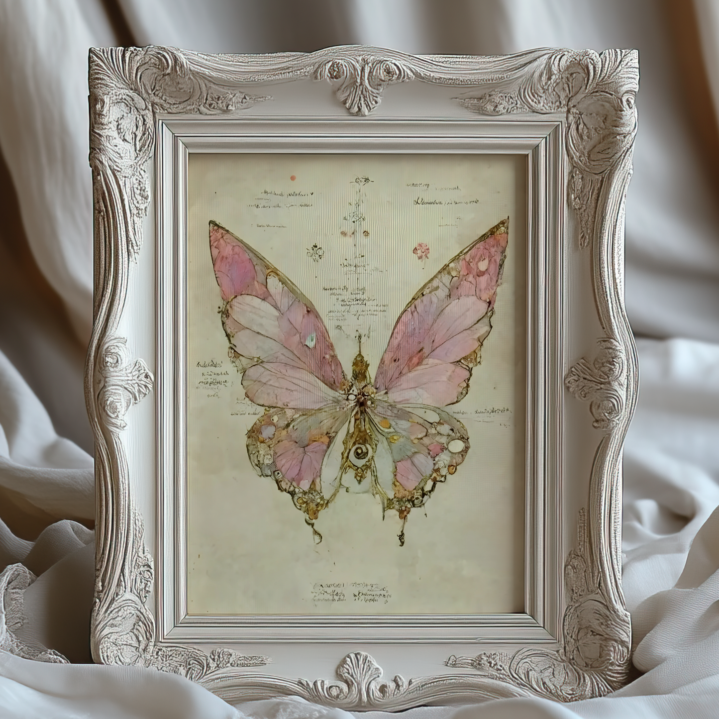 Pink Moody Butterfly Wall Art | Vintage Insec Prints | Whimsical Animal Painting | Aesthetic Moth Art | Rustic Cottagecore Decor