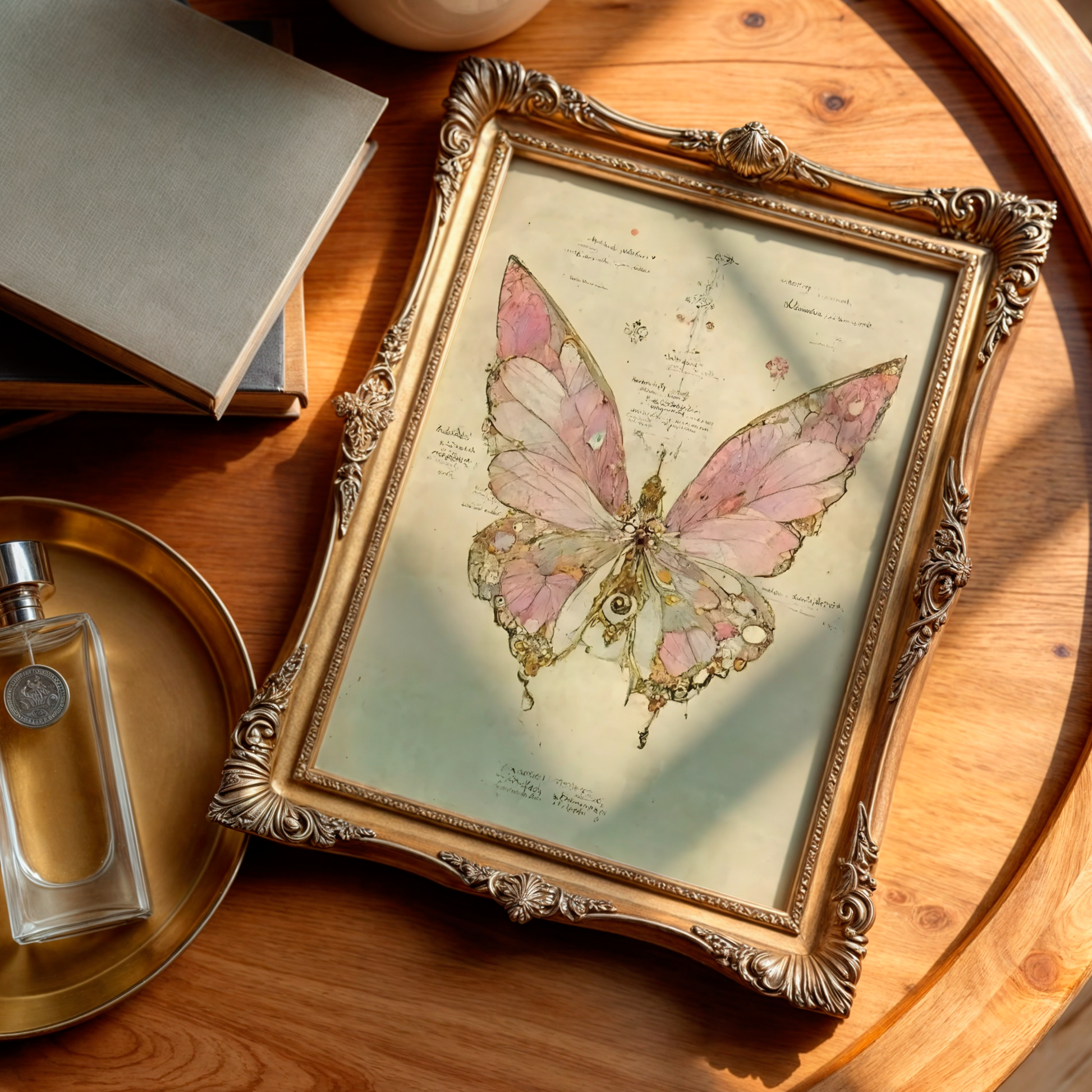 Pink Moody Butterfly Wall Art | Vintage Insec Prints | Whimsical Animal Painting | Aesthetic Moth Art | Rustic Cottagecore Decor