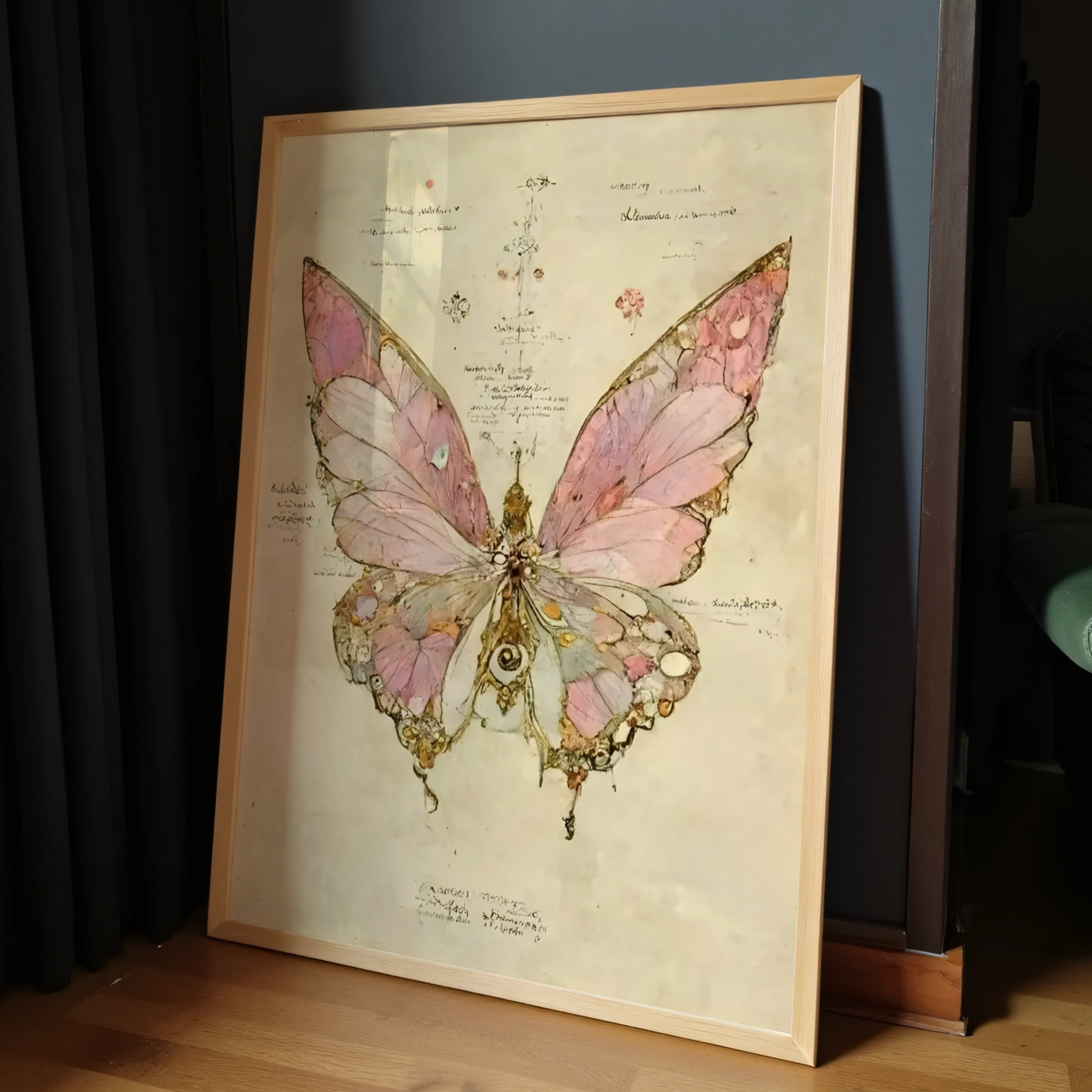 Pink Moody Butterfly Wall Art | Vintage Insec Prints | Whimsical Animal Painting | Aesthetic Moth Art | Rustic Cottagecore Decor