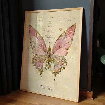 Pink Moody Butterfly Wall Art | Vintage Insec Prints | Whimsical Animal Painting | Aesthetic Moth Art | Rustic Cottagecore Decor