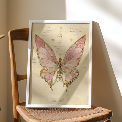 Pink Moody Butterfly Wall Art | Vintage Insec Prints | Whimsical Animal Painting | Aesthetic Moth Art | Rustic Cottagecore Decor