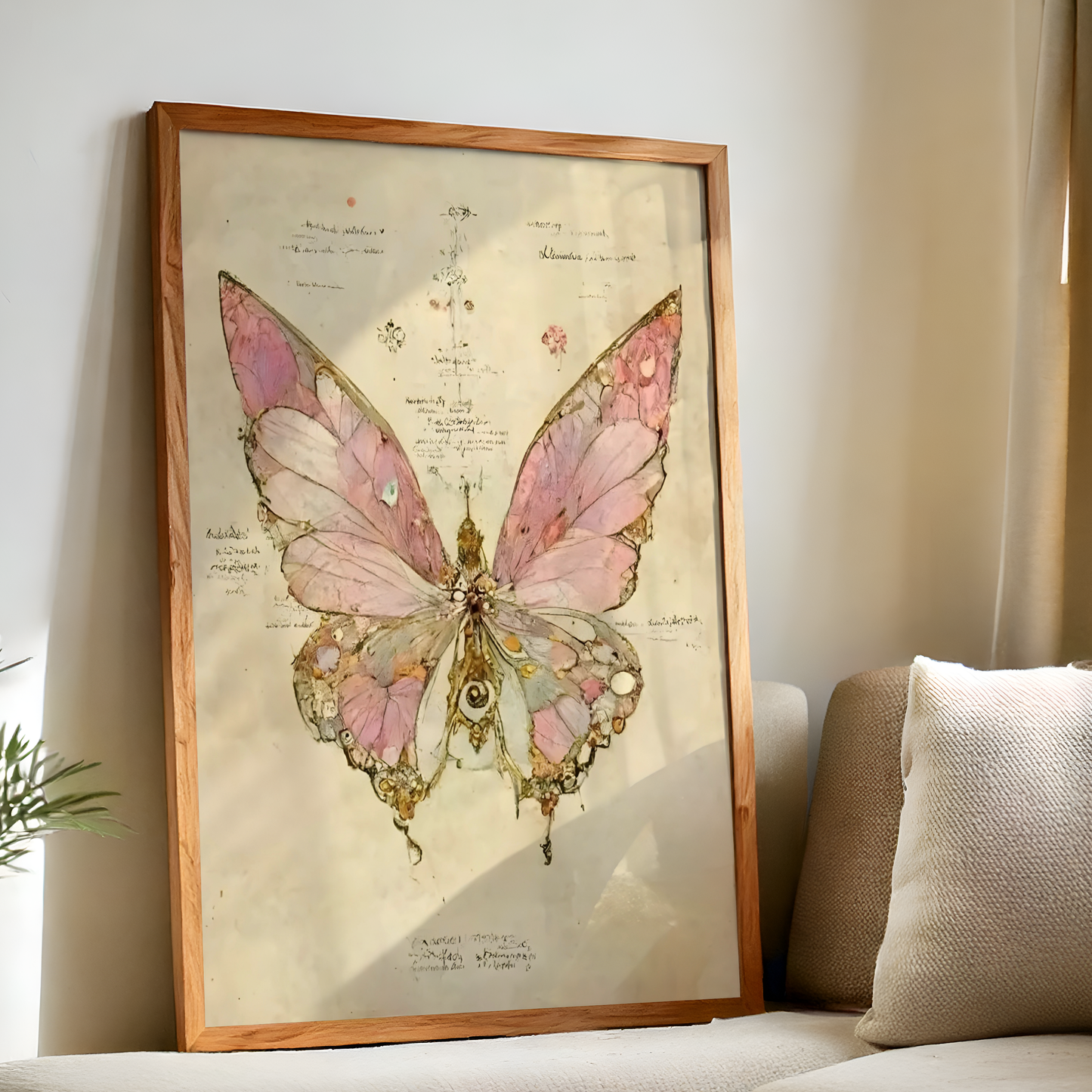 Pink Moody Butterfly Wall Art | Vintage Insec Prints | Whimsical Animal Painting | Aesthetic Moth Art | Rustic Cottagecore Decor