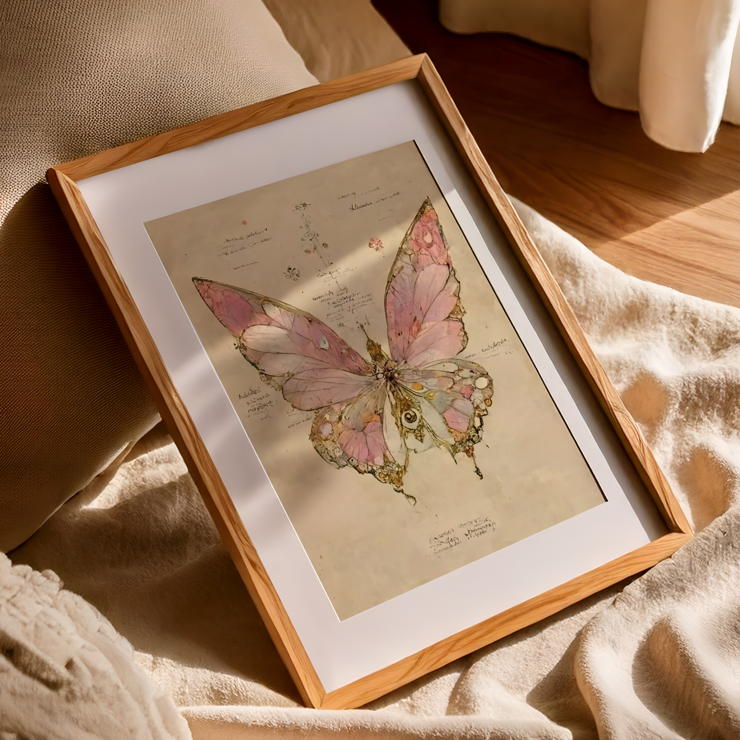 Pink Moody Butterfly Wall Art | Vintage Insec Prints | Whimsical Animal Painting | Aesthetic Moth Art | Rustic Cottagecore Decor