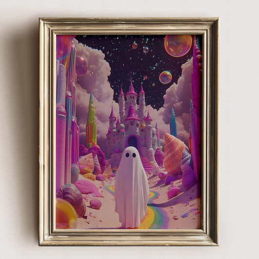 Retro Ghost in Pink Digital Print | Spooky Halloween Fall Printable Photography Poster | Maximalist Wall Art for Grunge Room Decor