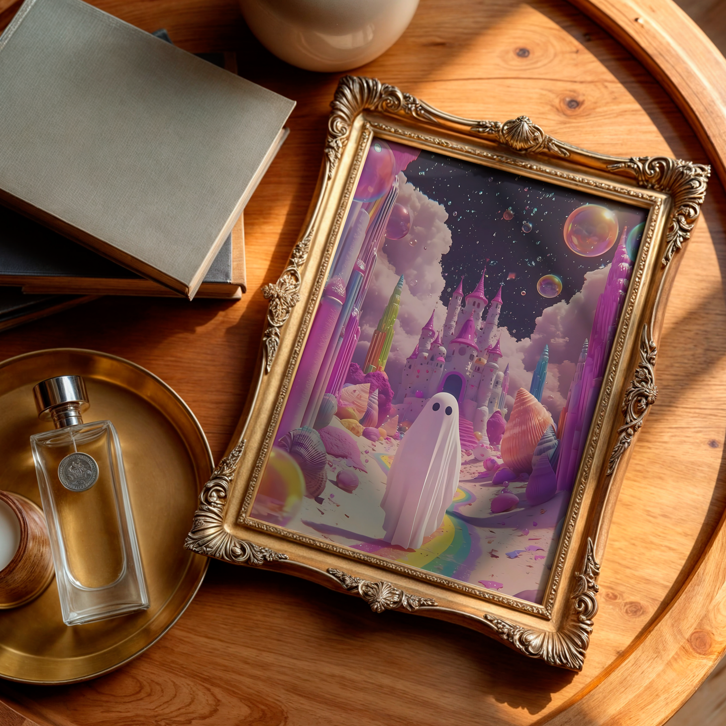 Retro Ghost in Pink Digital Print | Spooky Halloween Fall Printable Photography Poster | Maximalist Wall Art for Grunge Room Decor