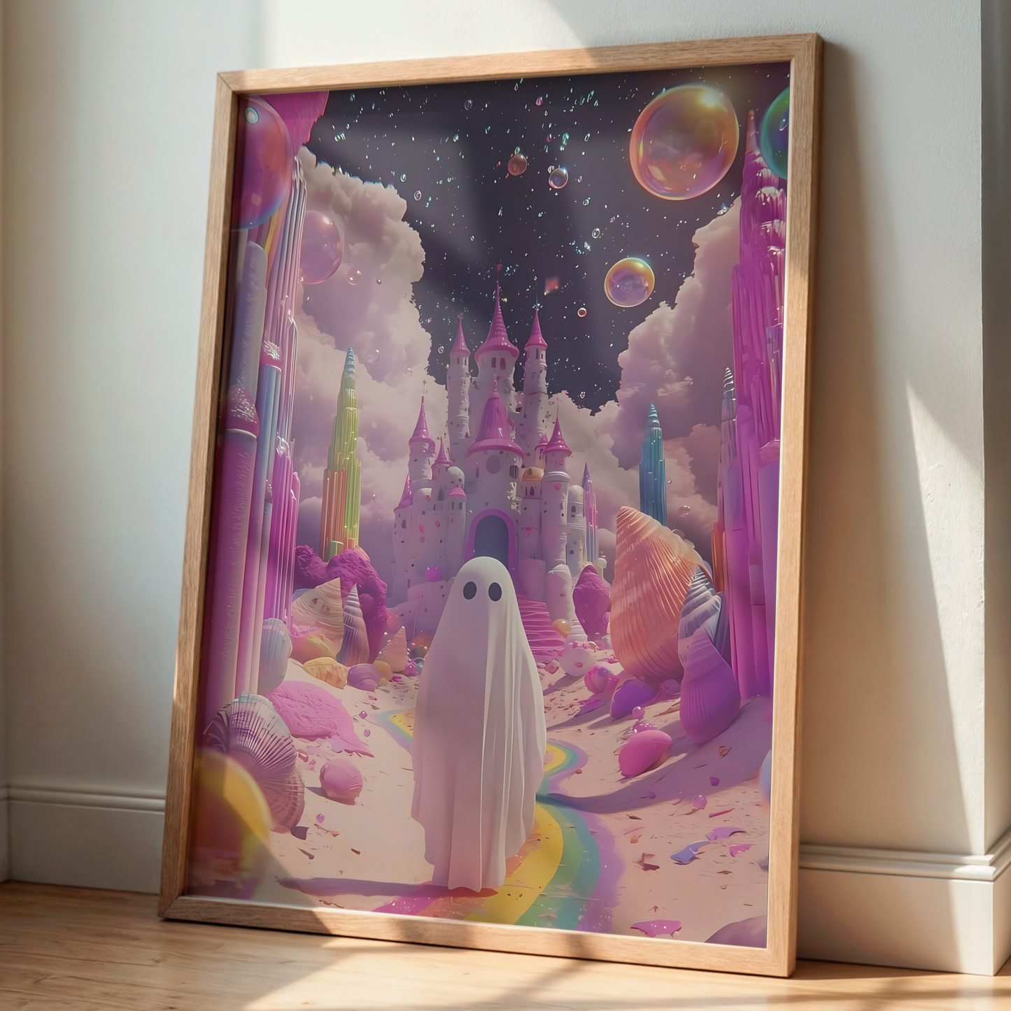 Retro Ghost in Pink Digital Print | Spooky Halloween Fall Printable Photography Poster | Maximalist Wall Art for Grunge Room Decor
