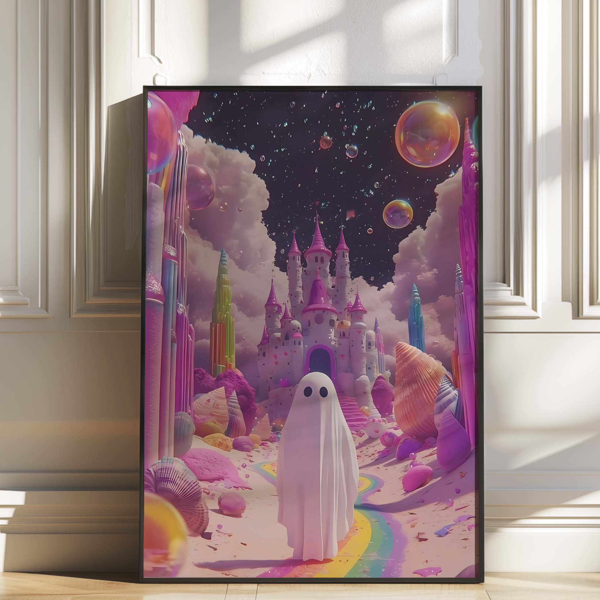 Retro Ghost in Pink Digital Print | Spooky Halloween Fall Printable Photography Poster | Maximalist Wall Art for Grunge Room Decor