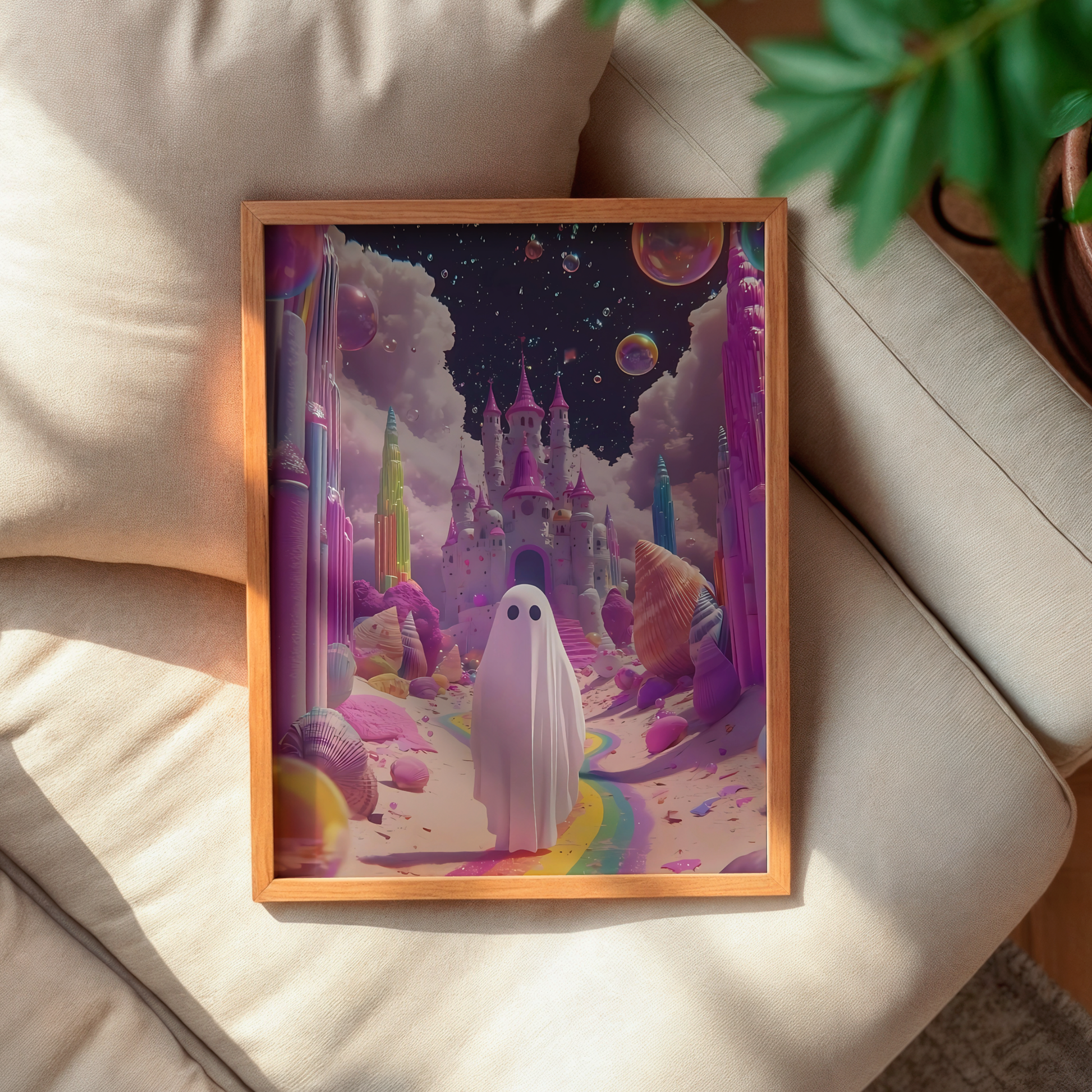 Retro Ghost in Pink Digital Print | Spooky Halloween Fall Printable Photography Poster | Maximalist Wall Art for Grunge Room Decor