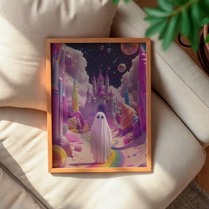 Retro Ghost in Pink Digital Print | Spooky Halloween Fall Printable Photography Poster | Maximalist Wall Art for Grunge Room Decor