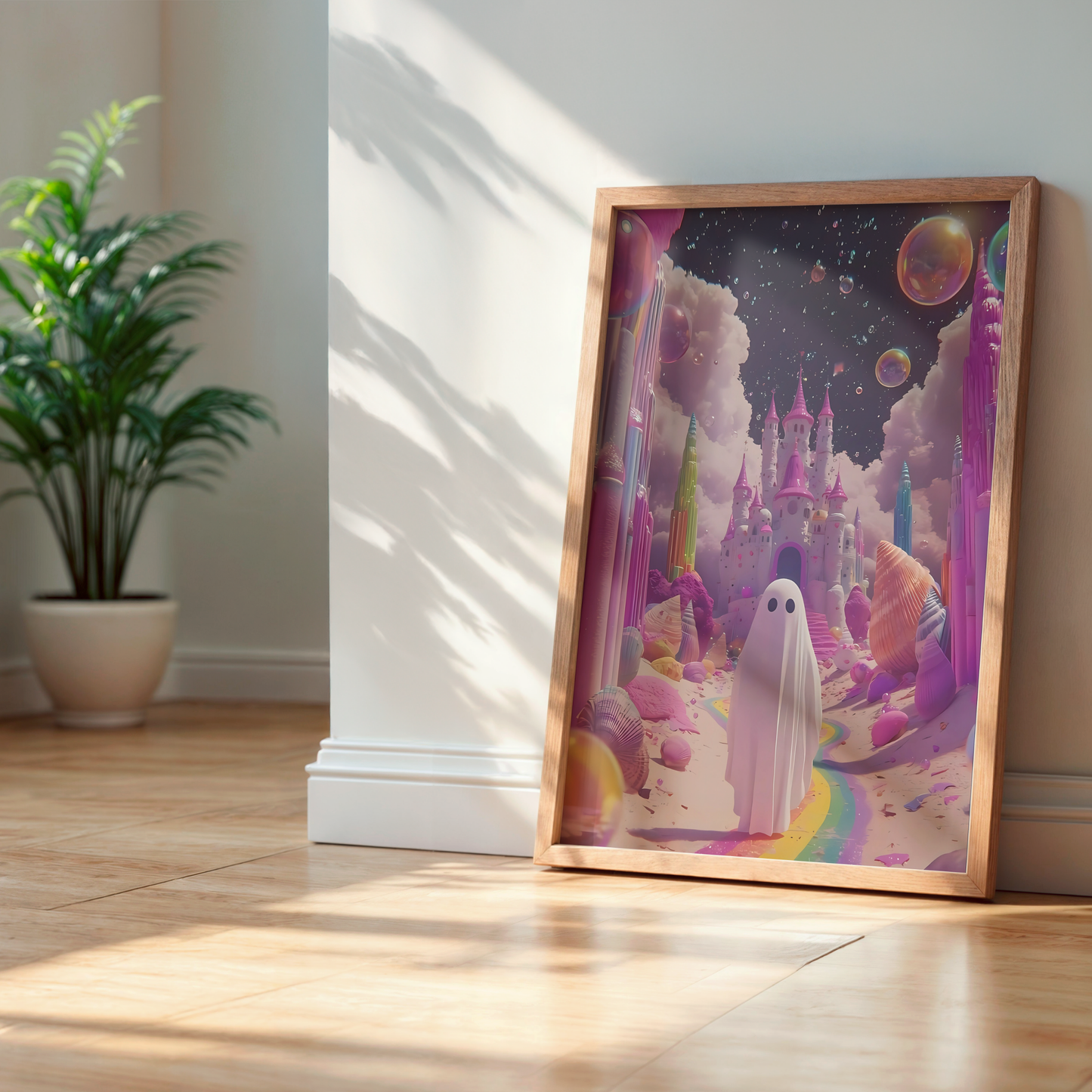 Retro Ghost in Pink Digital Print | Spooky Halloween Fall Printable Photography Poster | Maximalist Wall Art for Grunge Room Decor