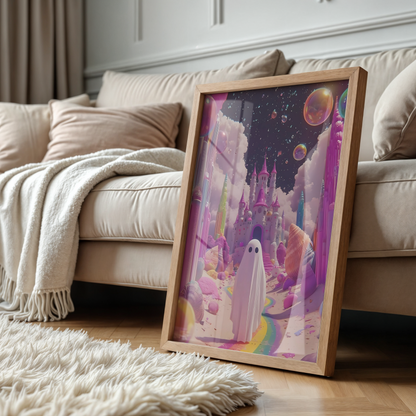 Retro Ghost in Pink Digital Print | Spooky Halloween Fall Printable Photography Poster | Maximalist Wall Art for Grunge Room Decor