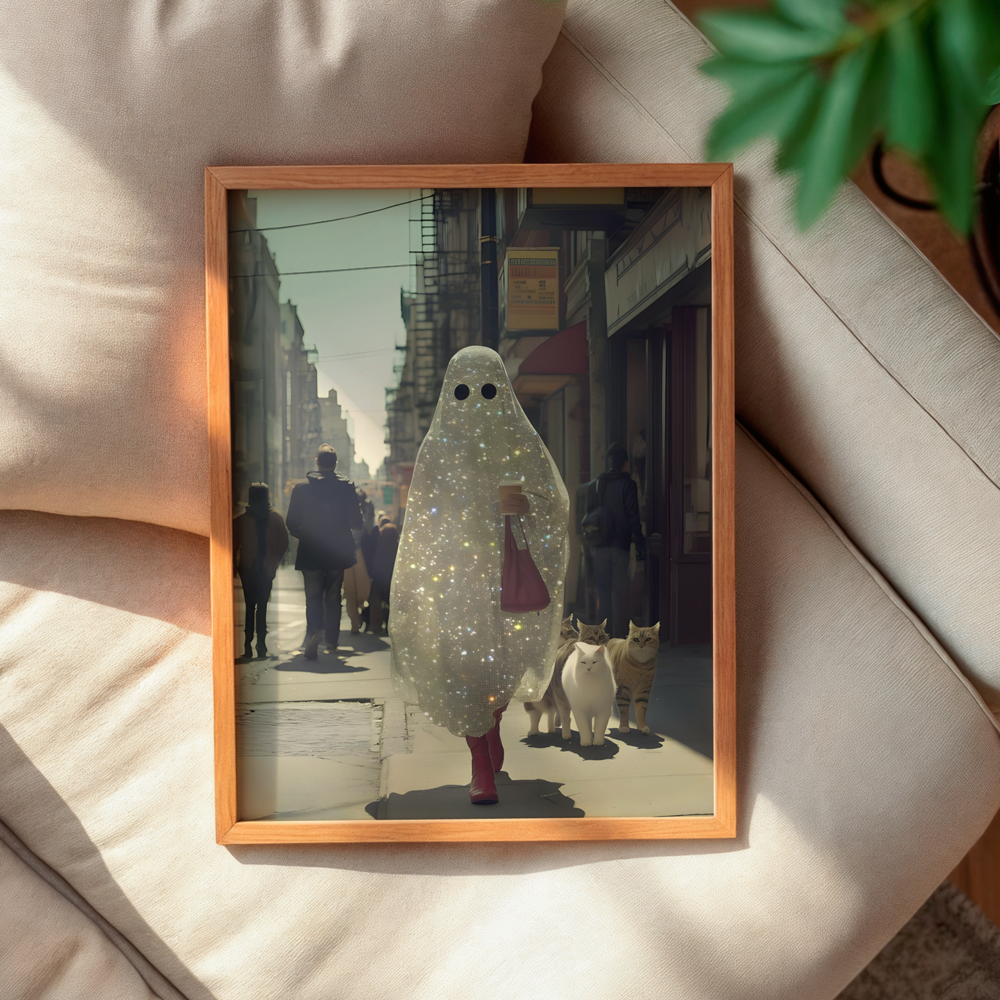 Retro Glitter Ghost and Cats Digital Prints | Spooky Halloween Printable Photography Poster | Maximalist Wall Art for Grunge Decor