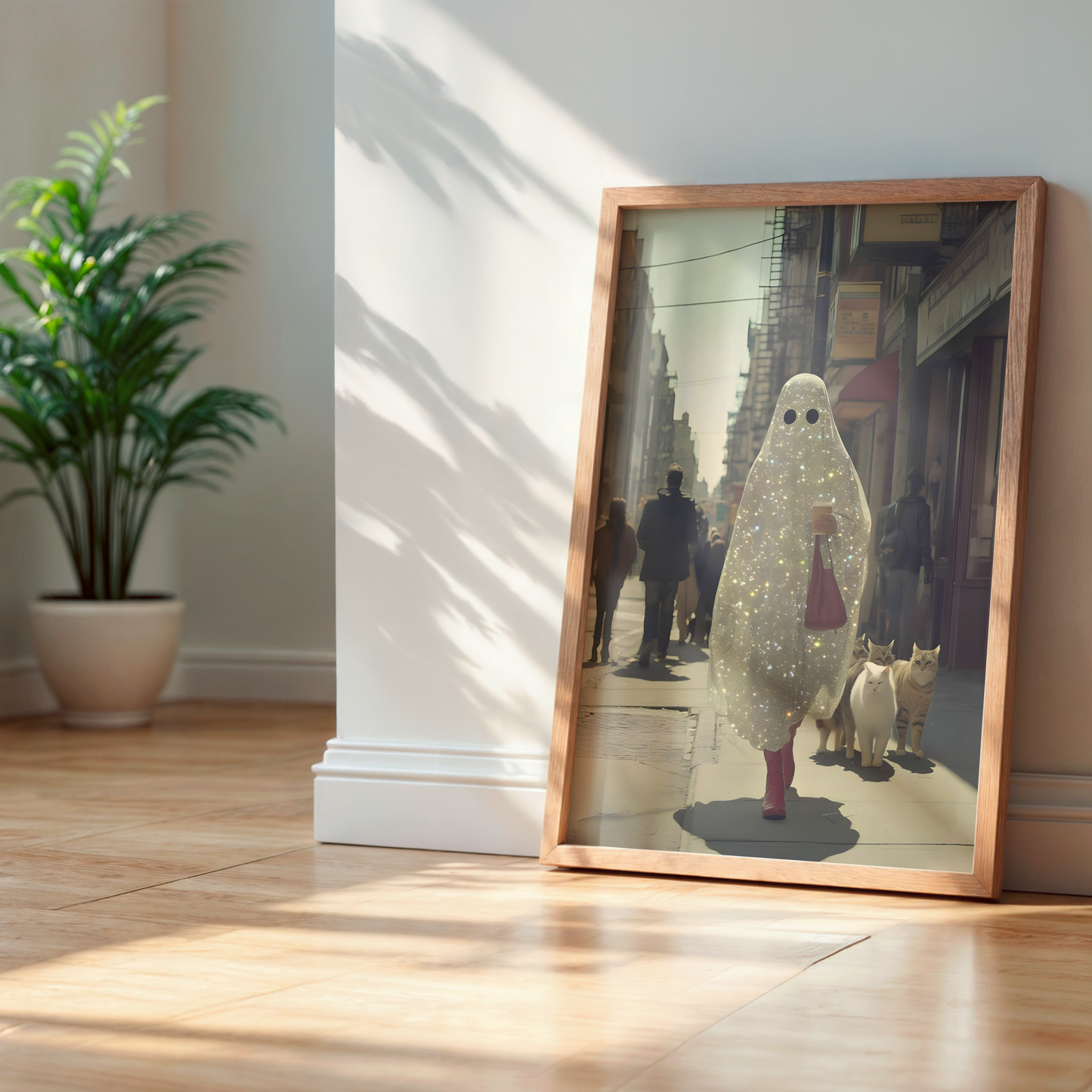 Retro Glitter Ghost and Cats Digital Prints | Spooky Halloween Printable Photography Poster | Maximalist Wall Art for Grunge Decor