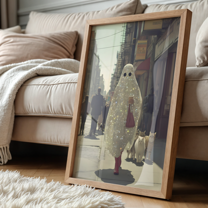 Retro Glitter Ghost and Cats Digital Prints | Spooky Halloween Printable Photography Poster | Maximalist Wall Art for Grunge Decor