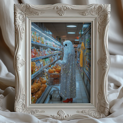 Retro Glitter Ghost and Pumpkin Digital Prints | Spooky Halloween Fall Printable Photography Poster | Maximalist Wall Art for Grunge Decor