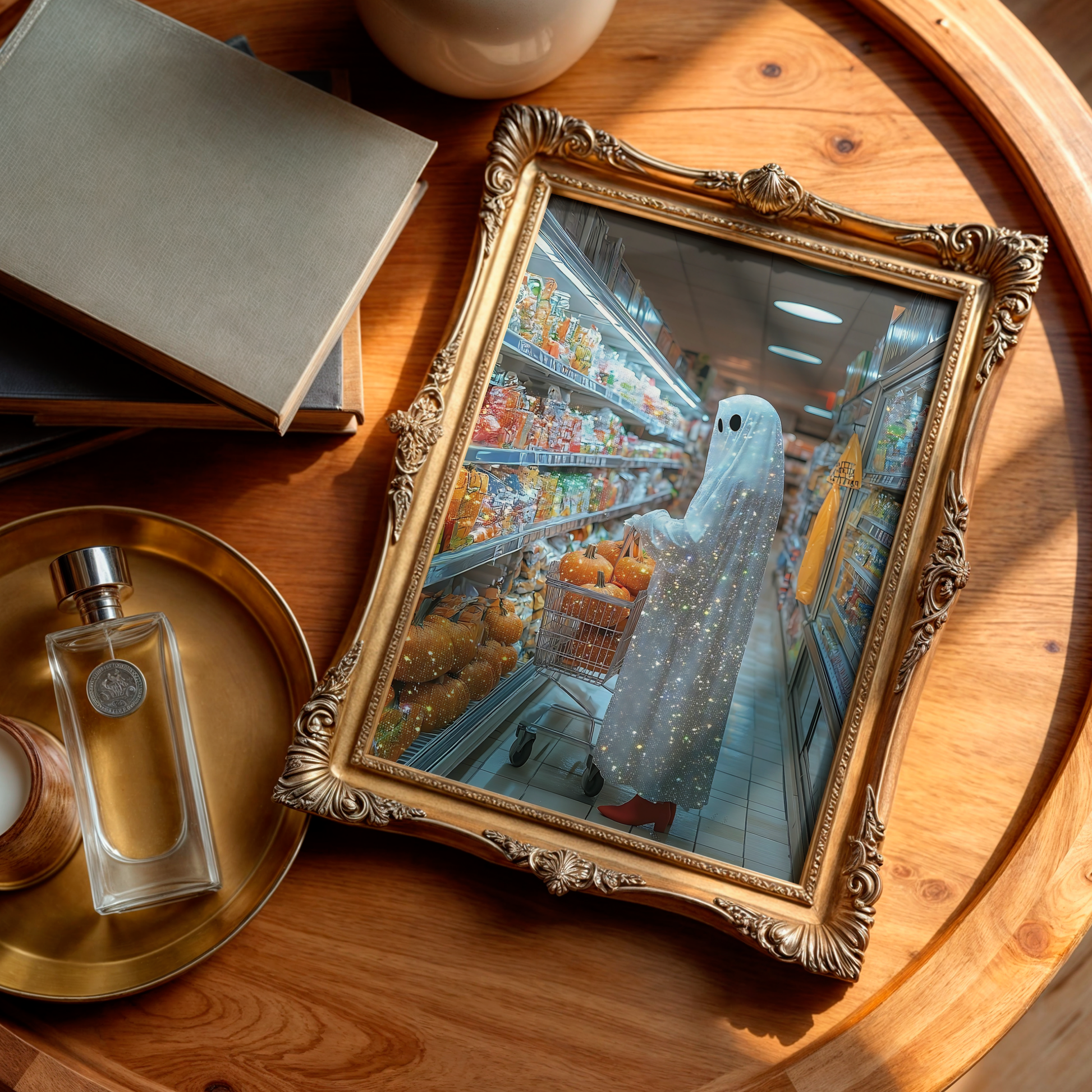 Retro Glitter Ghost and Pumpkin Digital Prints | Spooky Halloween Fall Printable Photography Poster | Maximalist Wall Art for Grunge Decor