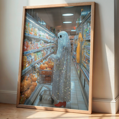 Retro Glitter Ghost and Pumpkin Digital Prints | Spooky Halloween Fall Printable Photography Poster | Maximalist Wall Art for Grunge Decor