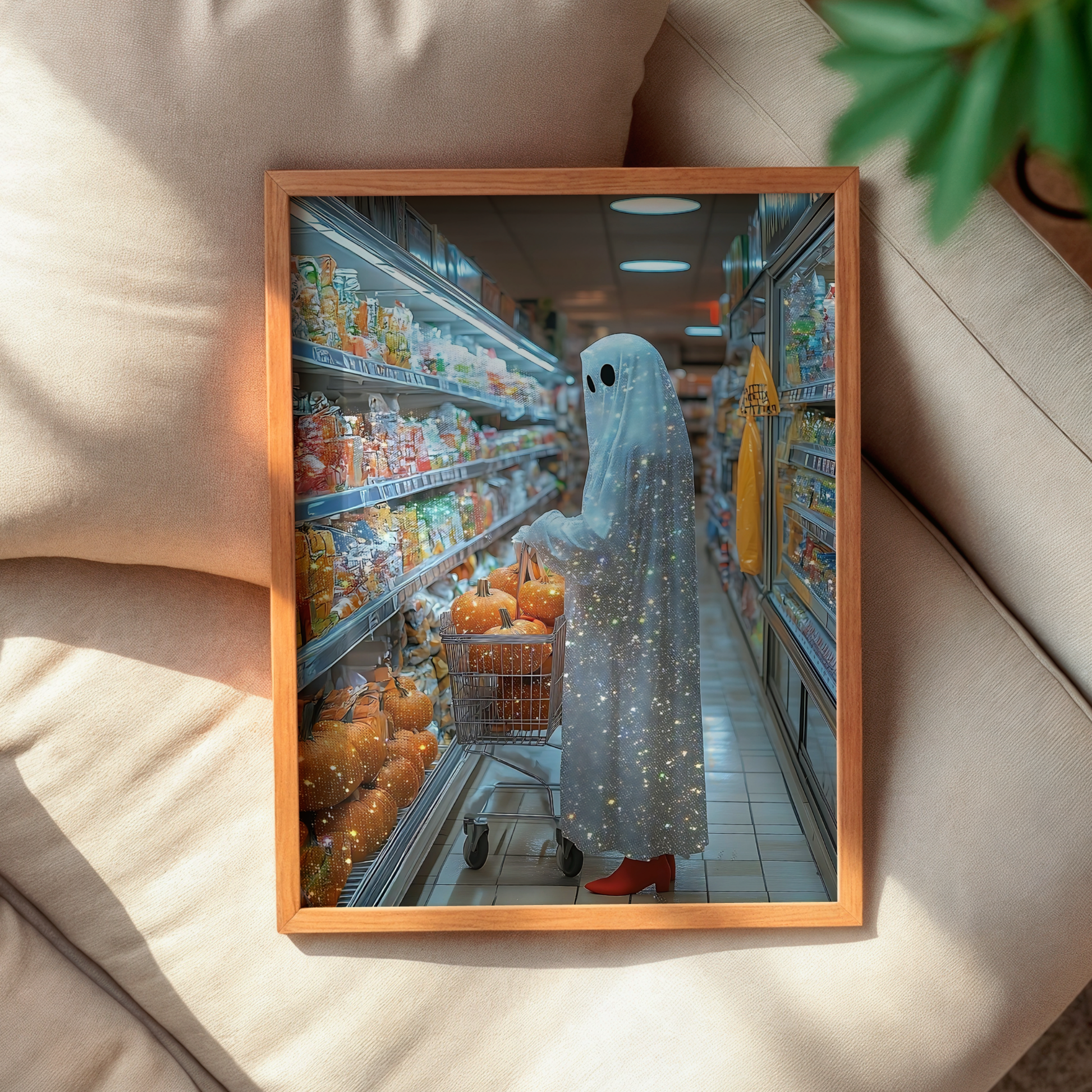 Retro Glitter Ghost and Pumpkin Digital Prints | Spooky Halloween Fall Printable Photography Poster | Maximalist Wall Art for Grunge Decor