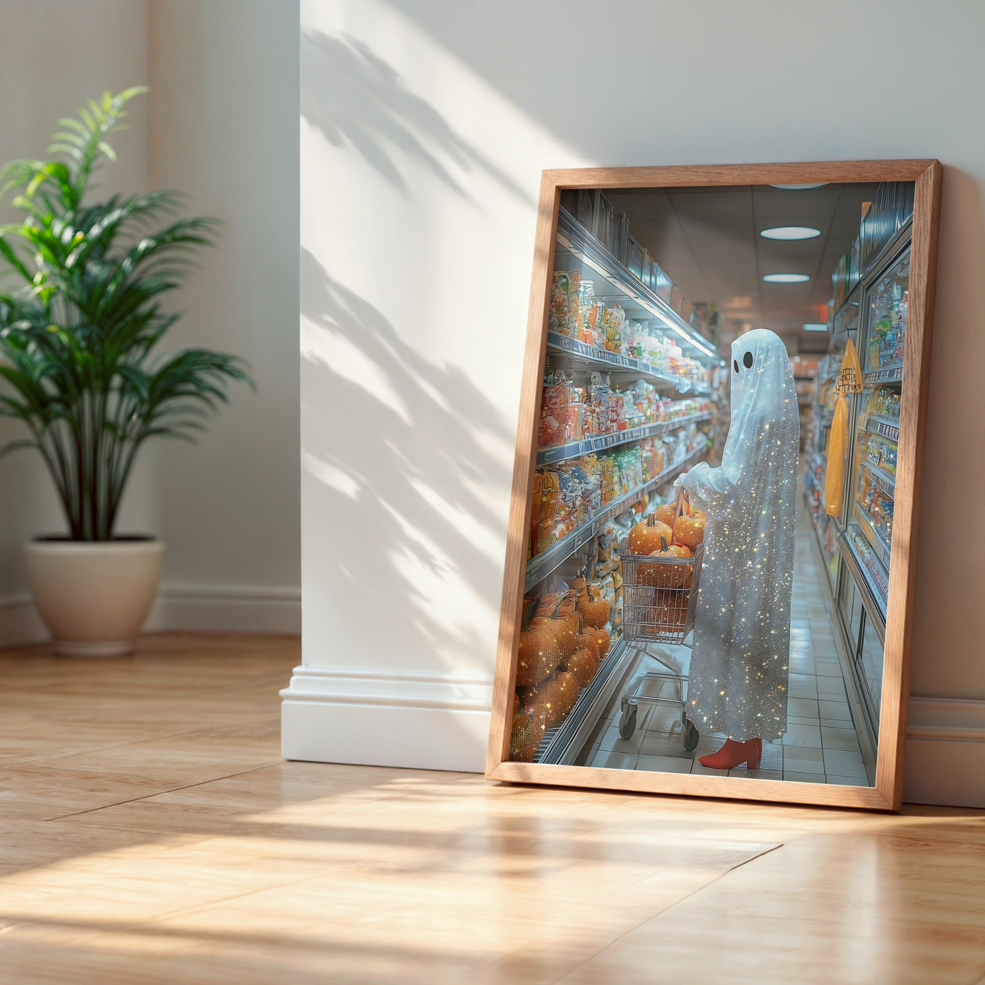 Retro Glitter Ghost and Pumpkin Digital Prints | Spooky Halloween Fall Printable Photography Poster | Maximalist Wall Art for Grunge Decor