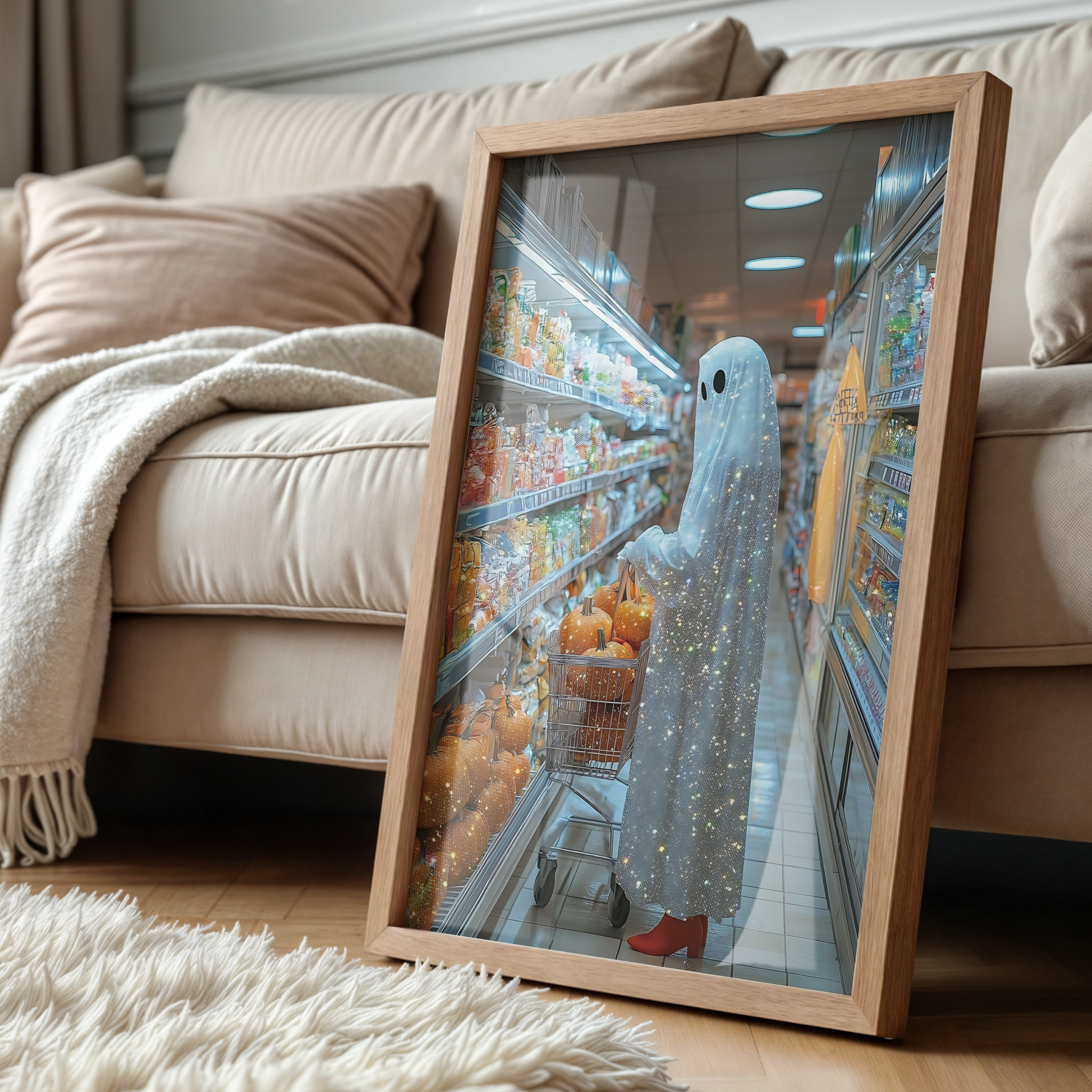 Retro Glitter Ghost and Pumpkin Digital Prints | Spooky Halloween Fall Printable Photography Poster | Maximalist Wall Art for Grunge Decor