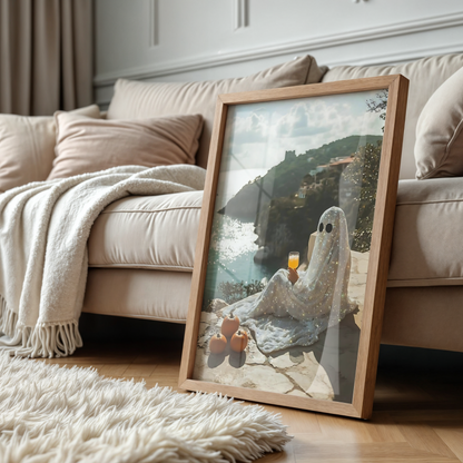 Retro Glitter Ghost and Pumpkin in Amalfi Digital Prints | Spooky Summerween Fall Printable Photography Poster for Halloween Landscape Decor