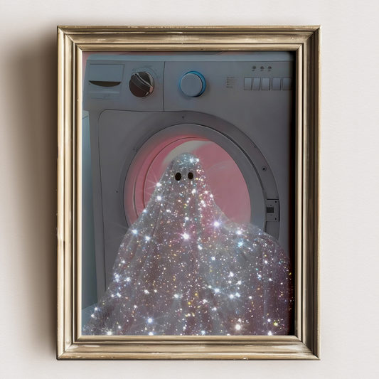 Retro Glitter Ghost in Pink Digital Print | Spooky Halloween Fall Printable Photography Poster | Maximalist Wall Art for Grunge Room Decor