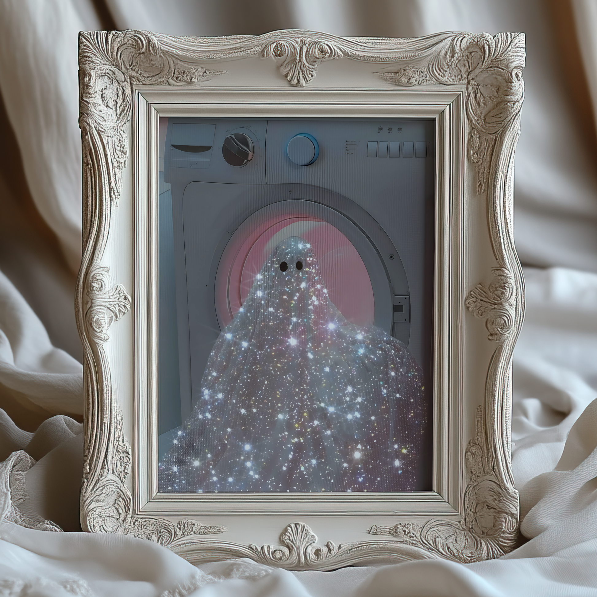 Retro Glitter Ghost in Pink Digital Print | Spooky Halloween Fall Printable Photography Poster | Maximalist Wall Art for Grunge Room Decor