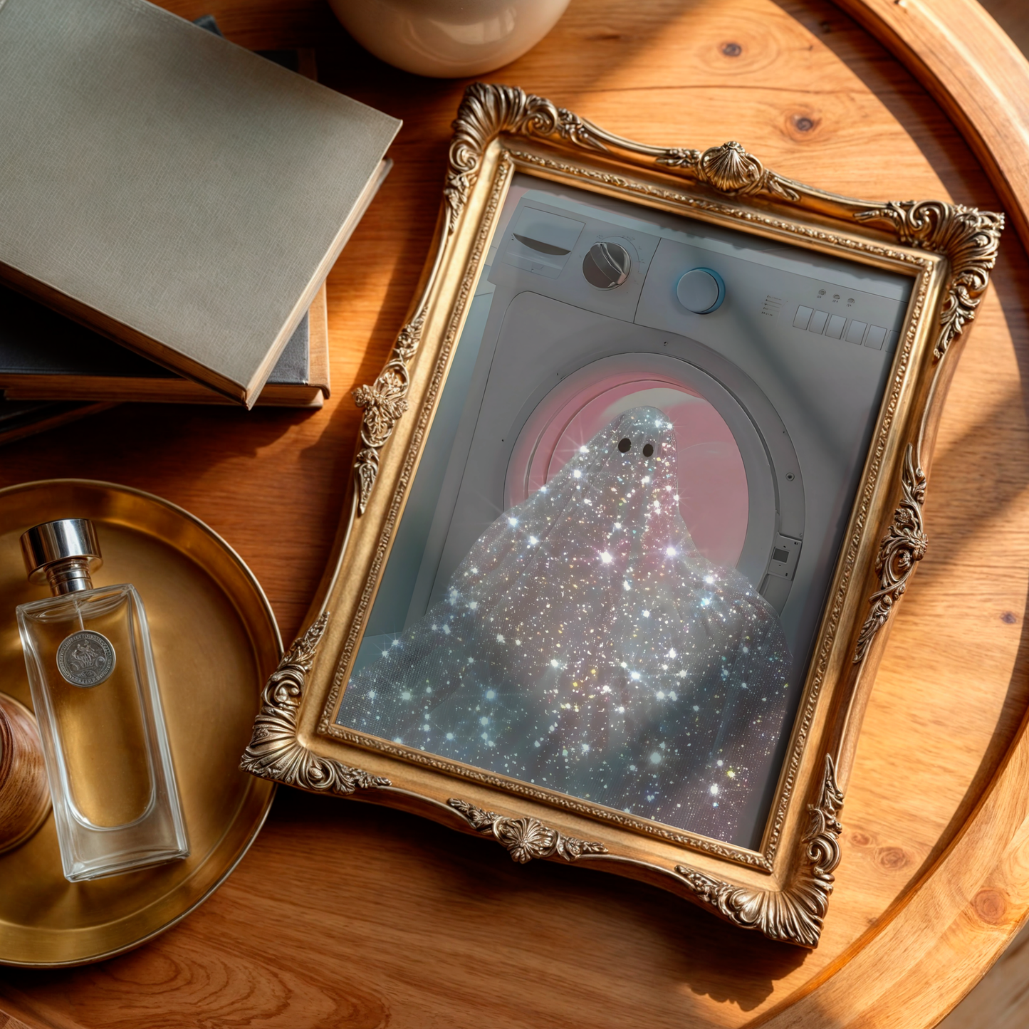 Retro Glitter Ghost in Pink Digital Print | Spooky Halloween Fall Printable Photography Poster | Maximalist Wall Art for Grunge Room Decor