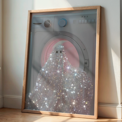 Retro Glitter Ghost in Pink Digital Print | Spooky Halloween Fall Printable Photography Poster | Maximalist Wall Art for Grunge Room Decor